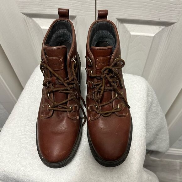 Cole Haan Briana Grand Lace-up Leather Hiker Boots 8.5 Brown Waterproof - Picture 9 of 10